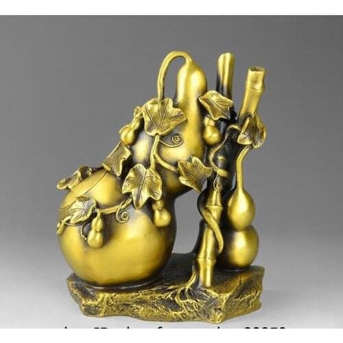 9 China Folk Brass Copper Fengshui Auspicious Lucky Calabash Bottle Gourd Statue