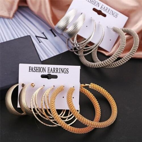 3 Pairs Oversize Punk Hoop Earrings Set For Women Girls,2020 Bohemian Circle Round Earring,Female Fashion Bricxos Jewelry