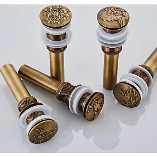 Brass bathroom sink push-out pop-up 3D brass carved antique surface basin drainage bathroom high quality accessories