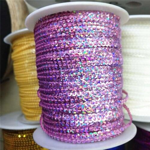 10 Yard 3mm Loose Sequins Trim For Crafts Paillettes Ribbon Flake Strings DIY Sewing Accessories Hologramic Laser Pink