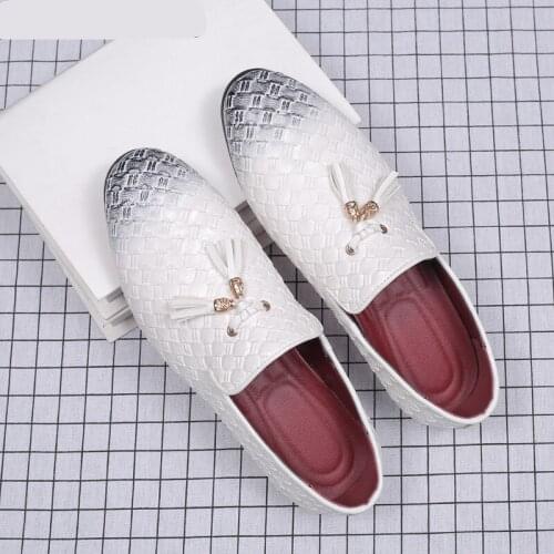 Tassels Mens Dress Shoes Leather Weave Oxford Shoes For Men Loafers Italy Black White Derby Formal Wedding Shoes Plus Size 38-48