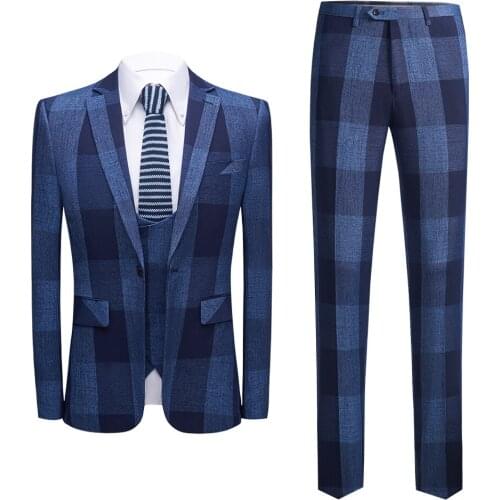 Blue Suit Men 2021 Slim Fit Mens Tuxedo Wedding Suits for Men Classic Mens Suits Formal Jacket Pants Vest