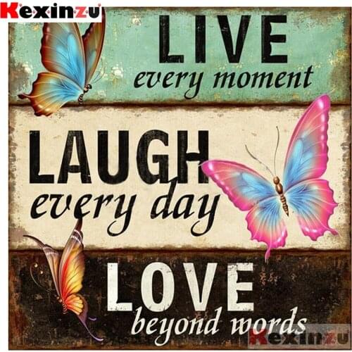 Kexinzu Full Square/Round Drill 5D DIY Diamond Painting "Text love butterfly" 3D Embroidery Cross Stitch 5D Decor Gift a497