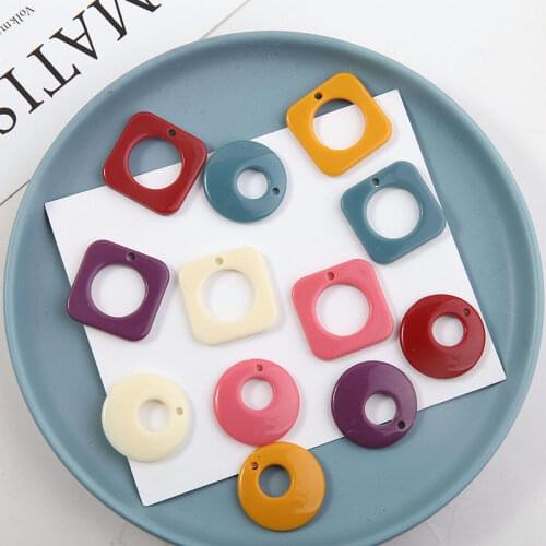 Newest 50pcs/Lot Colorful Hollow Out Square Round Circle Pendants DIY Jewelry Findings Resin Plastic Acrylic Earring Pendants