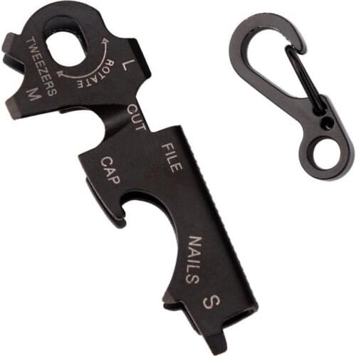NEW 8 in 1 Bottle Opener Keychain Keyring Gadget multifunction tool Key Clip Black Silver Happy Sale
