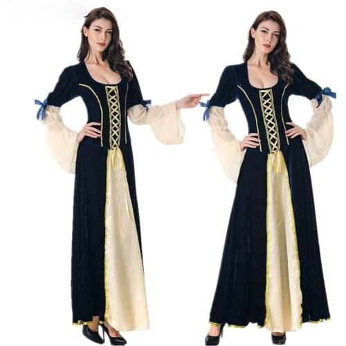 Halloween New Medieval Dress Dark Blue Cosplay Carnival Costume Queen Dress Long Dress Halloween Performance Costume