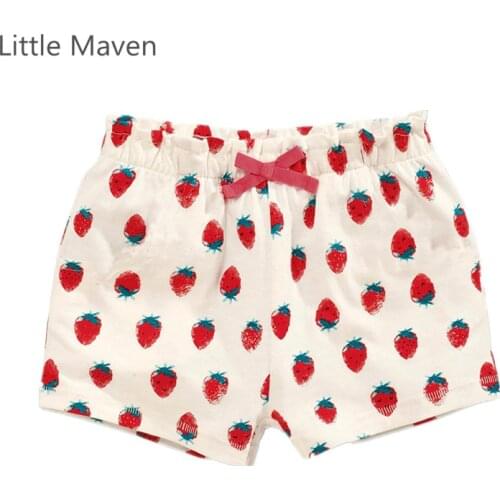 Little Maven New Summer Brand Children Lovely Strawberry Printed Quality Cotton Knitted Girls Casual Elastic Waist Shorts