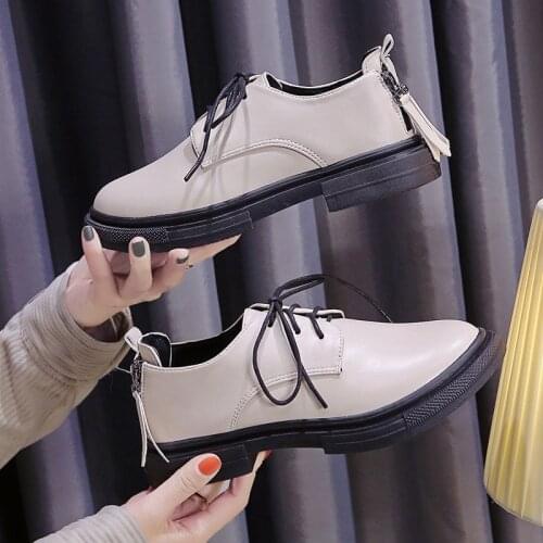 New Womens British Style Small Leather Shoes Autumn and Winter New Student Japanese Flat Single Shoes Black White Oxford Shoes