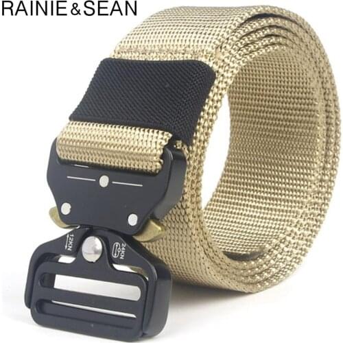 RAINIE SEAN Tactical Military Belt Canvas Nylon Army Belts For Men 3.8cm Adjustable Training Hunting Waist Belt Khaki Black Blue