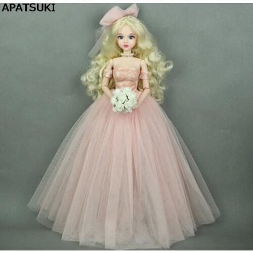 Pink Dress & Veil Wedding Dress for 45-50cm XINYI Doll 1:4 Doll Accessories Evening Gown Party Clothes for 1/4 BJD Dollhouse