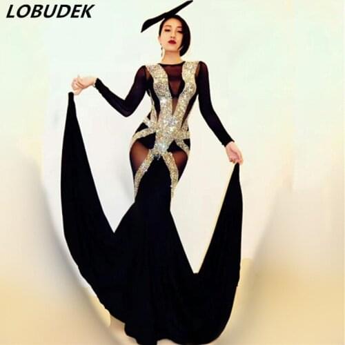 Sexy Female Singer Stage Costume Silver Rhinestones Black Mesh See-through Jumpsuit Party Celebration Models Catwalk Stage Wears