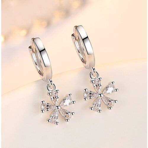 925 Sterling Silver Tassel Flower Piercing Stud Earrings For Women Girls Wedding Jewelry Pendientes eh440