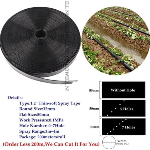 0~7Holes 1.2" Φ32mm Thin-Soft Spray Irrigation Hose Agricultural Irrigation Sprinkler Tape Rooftop Cooling System Water Tube