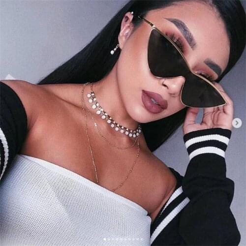 Metal Triangle Cat Eye Sunglasses Vintage Shades For Women Retro Fashion Brand Designer Transparent Red Pink Sun Glasses Female