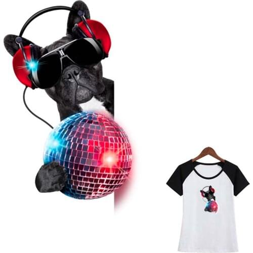 Dog Patterns For Clothing Music Dog Stickers Heat Print On T-Shirt Dresses Sweater Washable Parches Diy Garment Transfer Iron-On