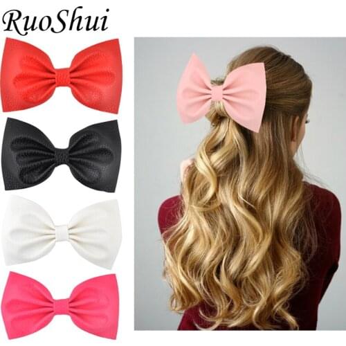5 inch Synthetic Leather Hair Bow Alligator Clips Hairbow Hairpins Teens Kids Children Girls Hair Accessories Boutique