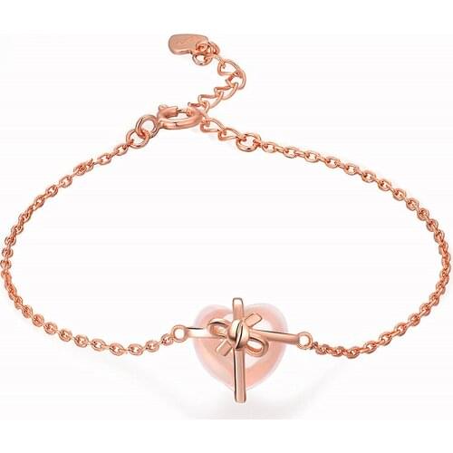 Pink Quartz Gemstones Crystal Love Heart Chain Bracelets for Women Girl 18k Rose Gold Filled Jewelry Trendy Accessory Chic Gifts
