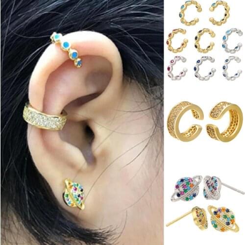 HECHENG 1pc CZ Stud Earrings ear clip Rainbow Wholesale Earth Star Earrings For Women Zirconia Crystal Charm Jewelry