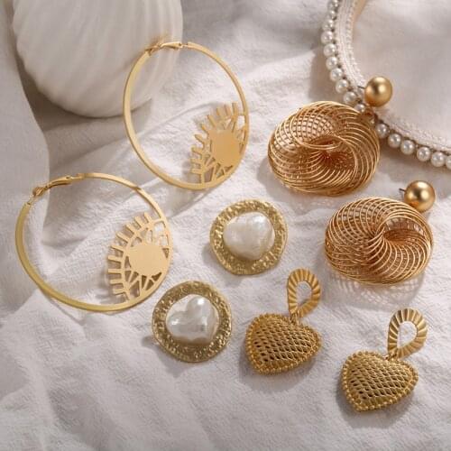 Match-Right Fashion Statement Earrings Matte Gold Color Geometric Round Dangle Drop Earrings Women Modern Female Jewelry SR1063