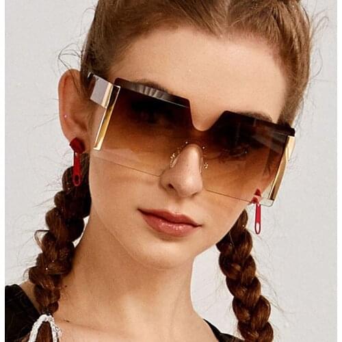 2020 New Big Frame Oversize Rimless Square Shades Sunglasses Women Fashion Retro Gradient Eyewear UV400