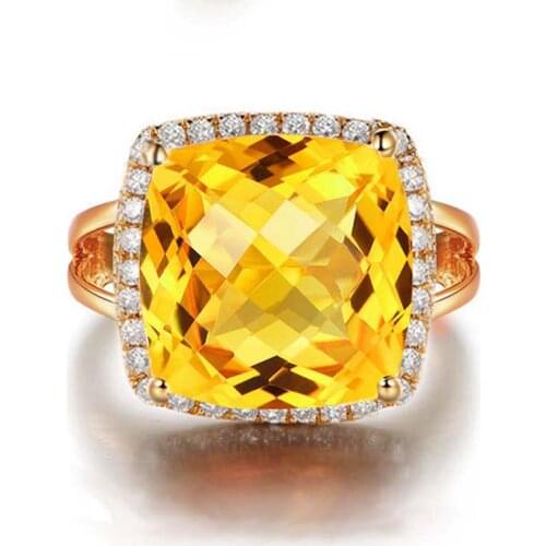 Natural Citrine Ring 925 Sterling silver Woman Large Fine Elegant Jewelry Girl Yellow Crystal Birthstone Luxury Gift
