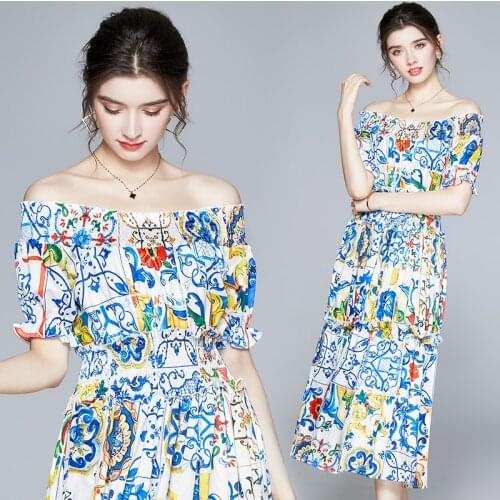 Vestido Women Summer Fashion Casual Slash Neck Short Sleeve Printing A Line Dress