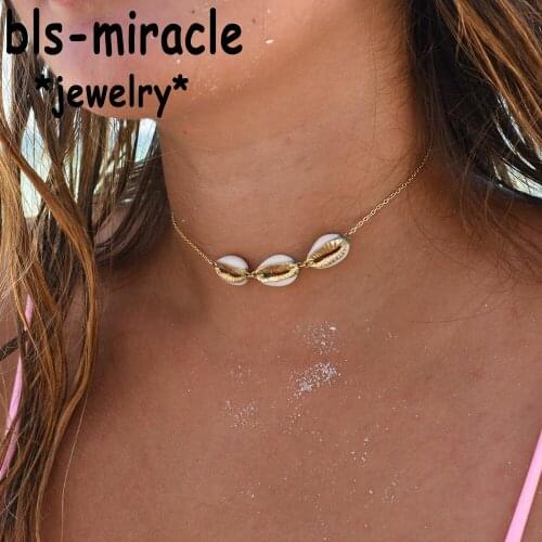 Vintage Alloy shell Choker Necklace for Women Gold Color New Bijoux Maxi Statement Necklaces Collier Beach Fashion Jewelry