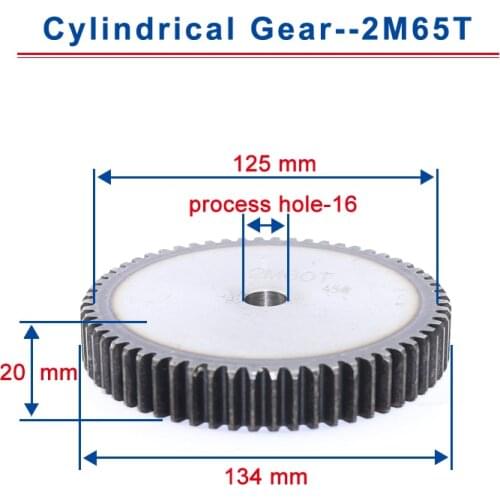 1piece 2M65T spur gear teeth outer diameter 134mm cylindrical gear process hole 16mm flat gear 45#carbon steel total height 20mm