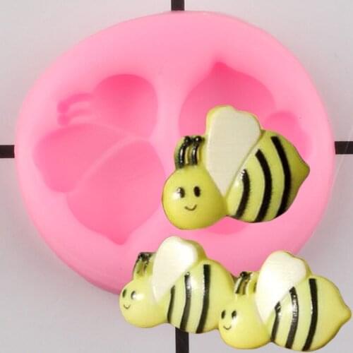 3D Two Bees Cake Border Silicone Mould Cake Decorating Tools Animal Cupcake Topper Fondant Mold Candy Resin Clay Chocolate Molds