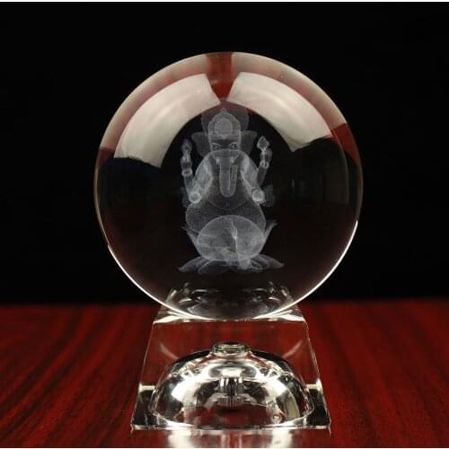 3D Laser Engraved Indian Wealth God Ganesha Crystal Ball Decorative Glass Ball Crafts Globe Home Decoration Accessories