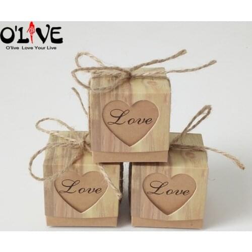 50 Pcs Kraft Heart Candy Box Rustic Wedding Decoration Party Favors Box Vintage Gift Wrap Chocolate Bonbonniere Packaging