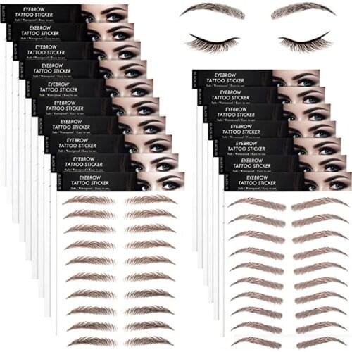 9 Style Brown Water-based Hair-Liked Authentic Eyebrow Tattoo Sticker Cosmetics Long Lasting Makeup False Eyebrows Stickers