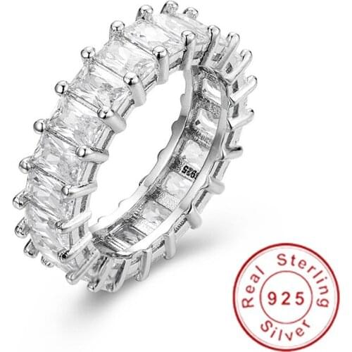 925 SILVER PAVE Radiant cut FULL SQUARE Simulated Diamond CZ ETERNITY BAND ENGAGEMENT WEDDING Stone Ring Size 5,6,7,8,9,10,11,12