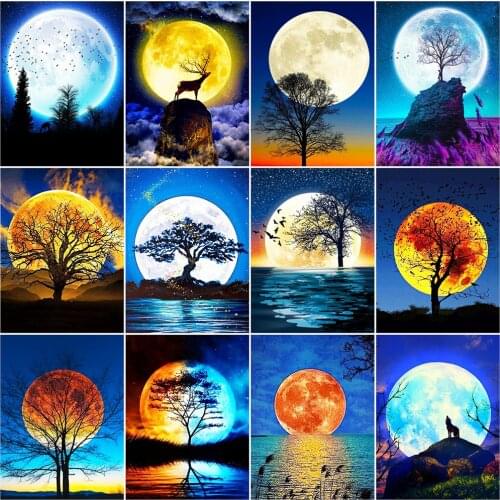 5D DIY Diamond Painting Scenery Cross Stitch Kits Diamond Embroidery Moon Mosaic Full Layout Rhinestone Art Home Decor