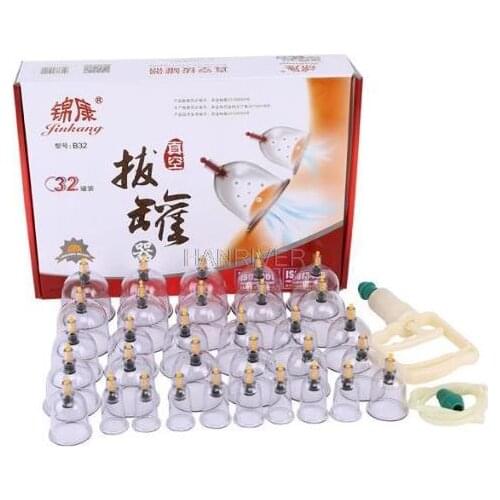 32 Cans Cups Chinese Vacuum Cupping Kit Pull Out Vacuum Apparatus Therapy Relax Massager Curve Suction Pumps