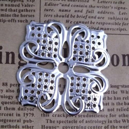 Free shipping 100piece/lot 40*40mm silver plated Tone Filigree Square flower Wraps Jewelry Findings Connectors
