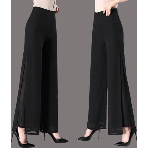 Women Pants Double-Layer Chiffon Womens Summer High Waist Loose Square Dance Trousers Swing Pants Culottes Pantalones De Mujer