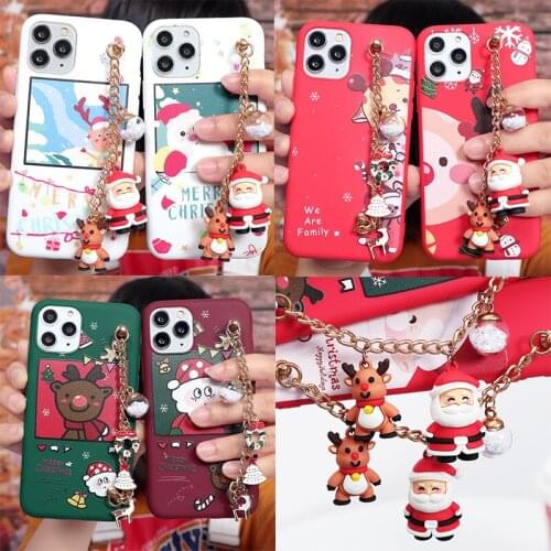 Fashion Christmas Cartoon Chain Bracelet Case For iPhone SE 2 2020 XR X XS Max 6 8 7 Plus 11 12 Mini Pro Max TPU Back Cover Gift