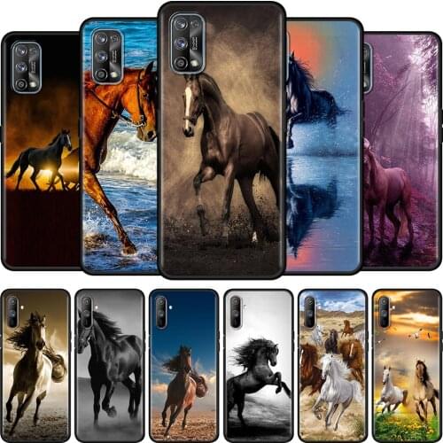 Black Soft Case For Realme 6 7 Pro C3 5 8 XT GT Neo X50 C15 C11 C21 C25 7i Luxury Shockproof Phone Cover A Running Horse Shell
