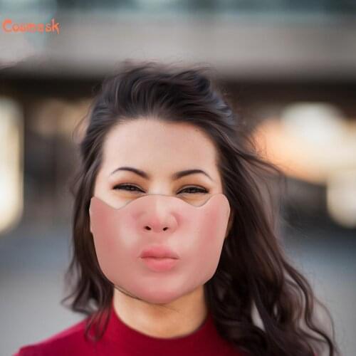 Cosmask Halloween Latex Pink Girl Half Face Latex Funny Mask Full Face Rubber Mask Makeup Cosplay Party Props