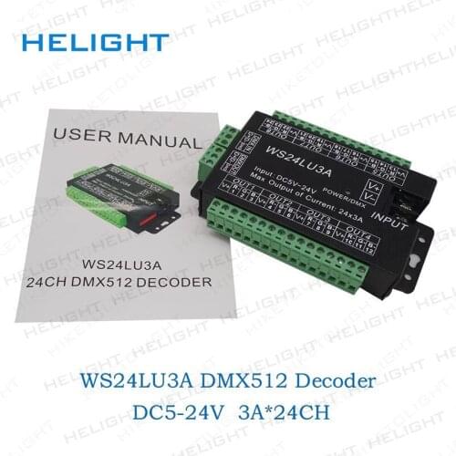 DC5-24V WS24LU3A 24CH DMX Controller DMX 512 Decoder RGB LED Strip Module Dump Node 24x3A WS24LU3A