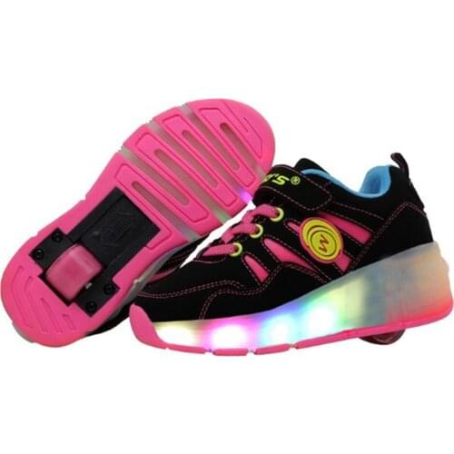 Size 28-40 Children LED Sneakers on Double Wheels for Kids Boys Luminous Roller Skate Shoes Girls Glowing Wheel Shoes with Light