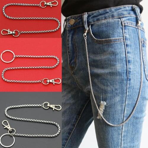 Long Metal Wallet Square Chain Leash Pant Jean Keychain Ring Clip Mens Hip Hop Stainless Steel Jewelry