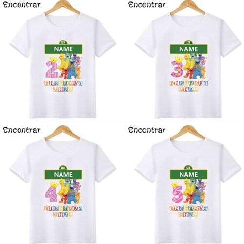 The Sesame Street Cookie Monster Elmo Birthday Girls T shirt 1 2 3 4 5 6 7 8 9 Years Kids T-shirts Baby Party Clothes,HKP2496