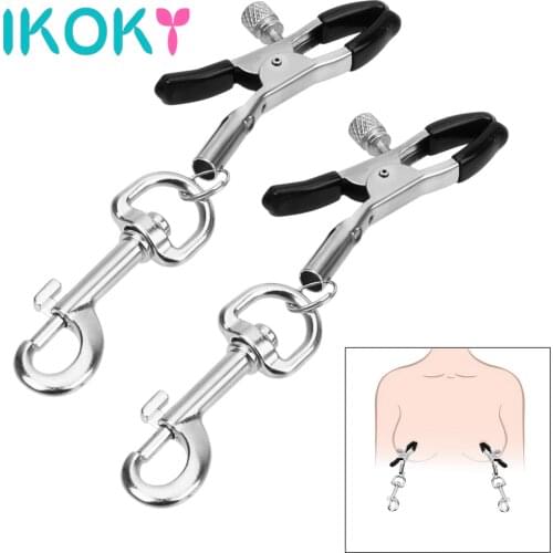 IKOKY 1 Pair Sexy Breast Clamp Metal Clips SM Game Nipple Clamps Sex Toy for Couples Female Orgasm Stimulator Teaser Adult Games