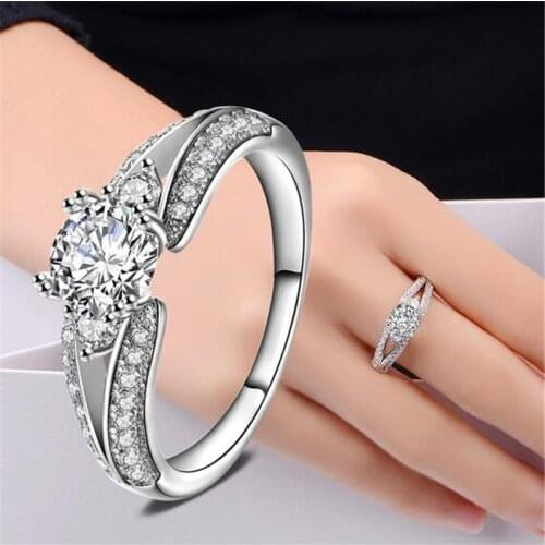 925 Silver colorRings Crystal Compatible With European Fit Original Wedding Brand Ring Jewelry Christmas Gift #170