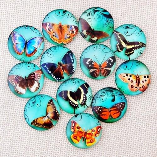 Round Flatback Glass mosaic Dome Cabochons Gems for Jewelry Making Handcrafts Scrapbooking Glass mosaic (butterfly Pattern)
