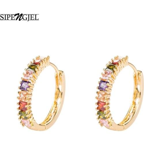 SIPENGJEL Fashion Cubic Zircon Geometric Punk Hoop Earrings Colorful Earrings For Women Jewelry 2021