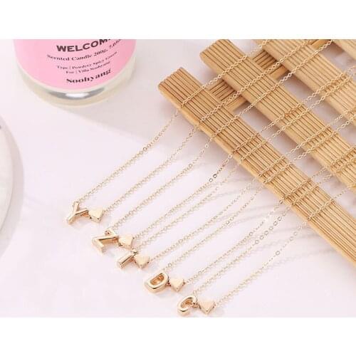 Fashion Tiny Heart Shape Letter Necklace Gold Silver Color Chain Pendant Chokers Necklaces for Women Girls Jewelry Gifts