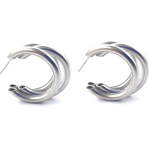 LONDANY European and American fashion metal cold wind retro three-layer ear circle C-shaped line earrings multicolor